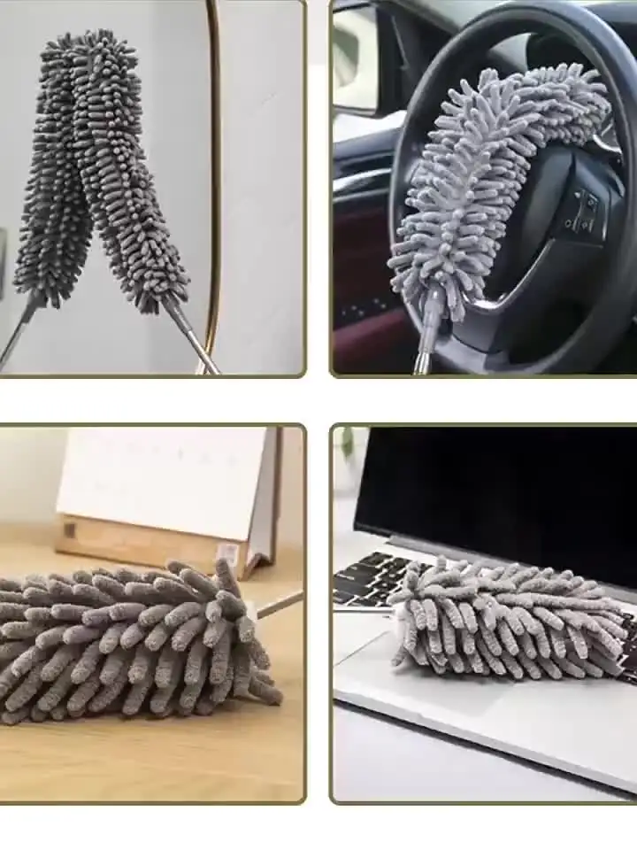 Plumeau Télescopique Extensible 1,5m à 4,9m - Nettoyez Plafonds, Fenêtres, Toiles D'araignée Sans échelle ! Tête Microfibre Lavable.