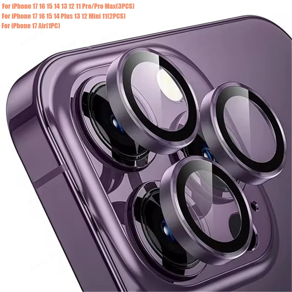 Premium Tempered Glass Camera Lens Protector with Metal Ring