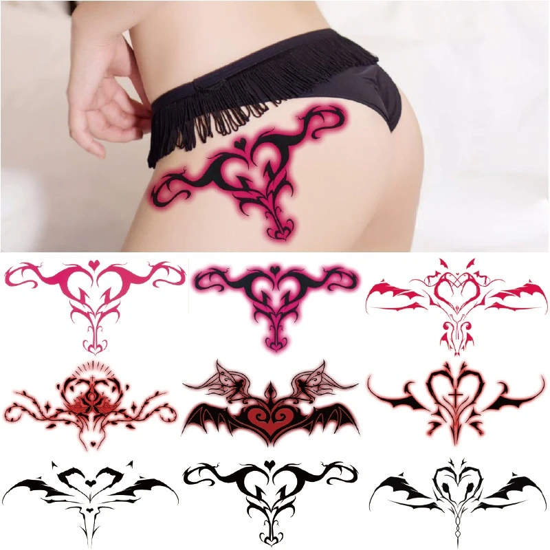 Sexy Tattoo Sticker Women Waterproof Lasting Personality Decal Red Heart Pattern Fake Tattoo Waist Body Art Temporary Tattoo