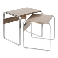 "Tea Side Nesting Tables: Stainless Steel & Walnut, Modern Design" 1