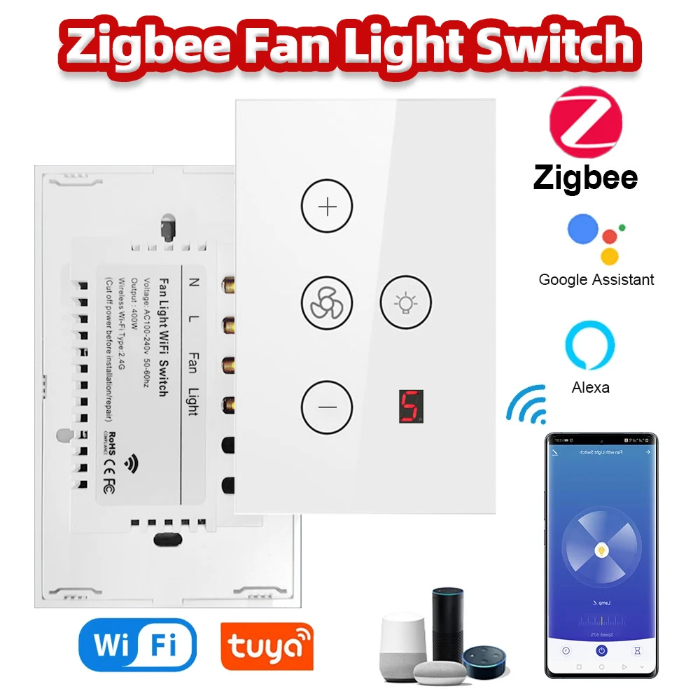 zigbeeSmartWifiFanLightSwitchCeilingFanLampPanelTuyaRemote