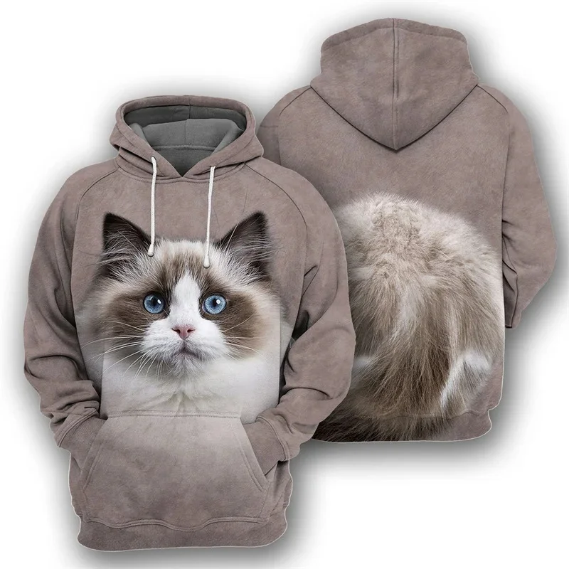 thumbnail image 1 of Sudadera con capucha con estampado de gato bonito para hombres, sudadera con estampado 3D de animales domésticos, suéteres casuales de calle para niños, camisetas de manga larga de gran tamaño, 1 of 5
