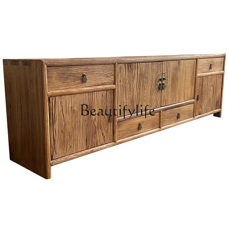 

New Chinese Style Old Elm TV Cabinet Solid Wood Storage Cabinet Furniture Home Living Room Storage Cabinet