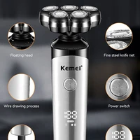 Kemei Rechargeable 5 Blades Shaver Electric Rotary Razor Bald Head Intelligent Wet Dry Men Beard Shaving Trimmer IPX5 Washable 2