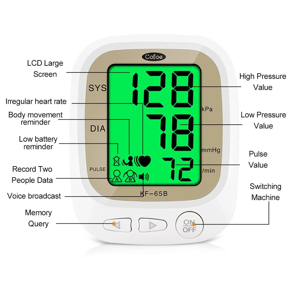 Cofoe Electronic Blood Pressure Monitor Upper Arm Intelligent Sphygmomanometer Automatic Measuring Instrument Home Use Accurate