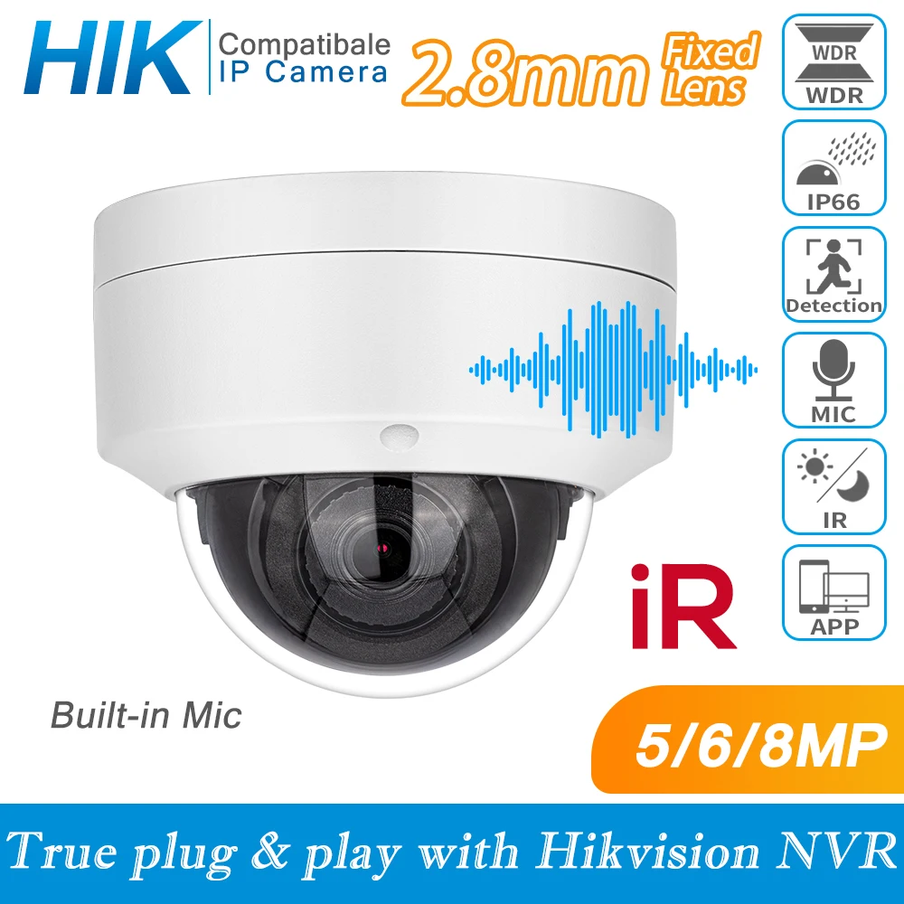 Hikvision Compatibile 4K Poe Ip Camera Indoor 6Mp Ir Night Vision Mini Dome Telecamere Di Sorveglianza H.265 Cctv Camera Microfono Incorporato