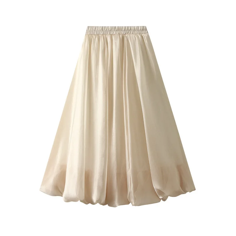 New In 2025 Summer Skirt For Women Bud Korean Fashion Sweet Female Luxury Design Solid Color Midi Long Elegant Skirts 2