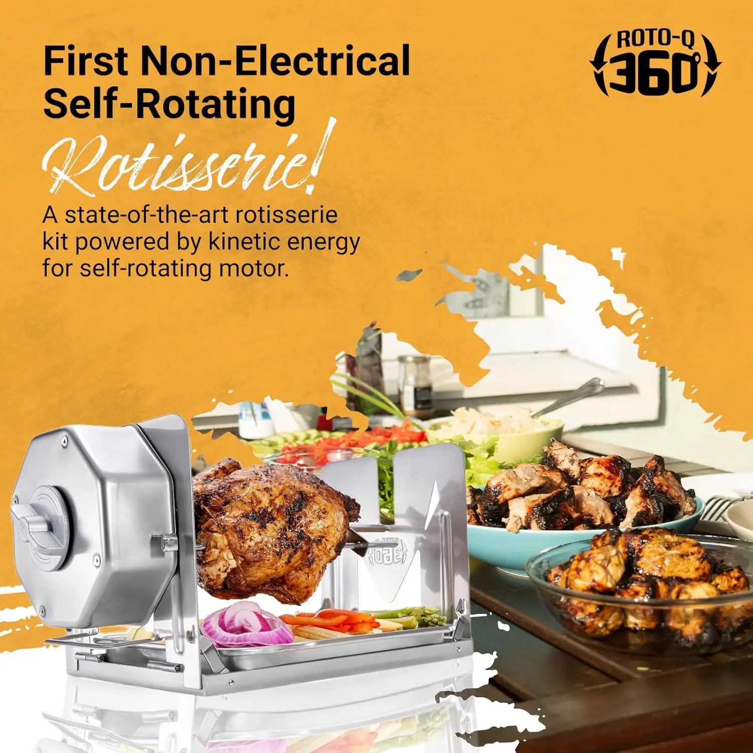Bundle - Cordless Rotisserie Kit for Grills, Ovens, Smokers - Non-Electric Spit Roaster - Indoor/Outdoor BBQ - Stainless 2