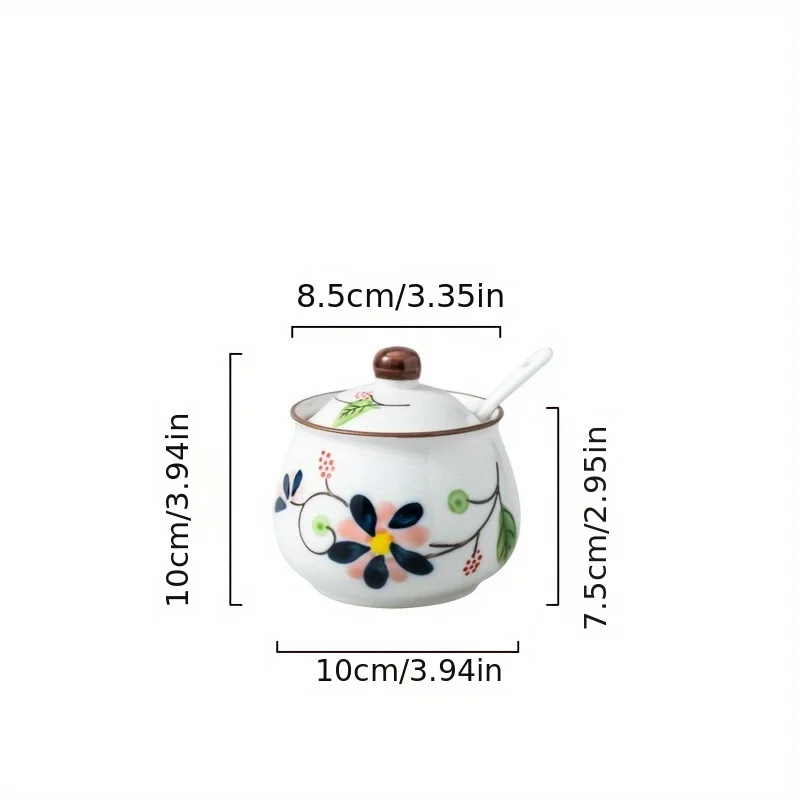 3pcs Hand-Painted Ceramic Salt & Sugar Jars Suitable Storage, Lidded Spoons Included with Underglaze Containers, Decorative Cond 4
