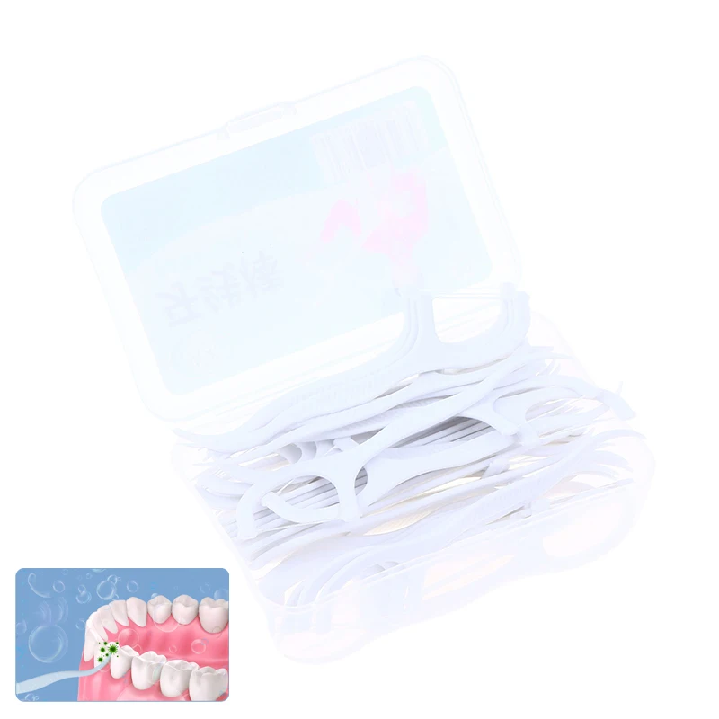50Pcs/Box Portable Disposable Dental Floss Plastic Toothpick High-tension Dental Floss Stick Dental Floss Box ﻿Oral Care