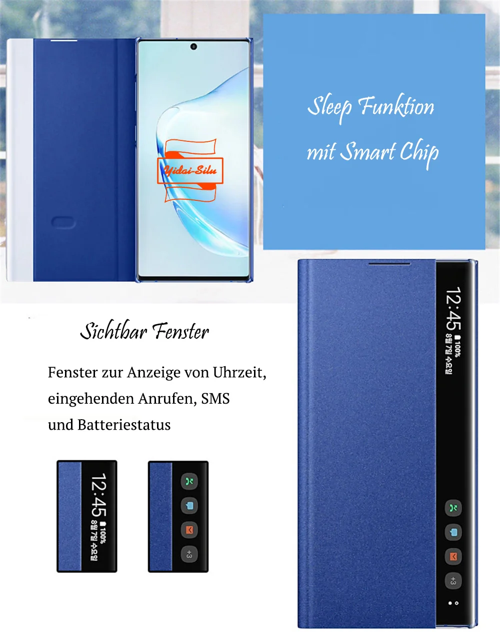 Yidai-Silu Leather Flip Case Business Smart Window Wake/Sleep Function View Stand TPU Folio Cover for Samsung Note 20 Ultra