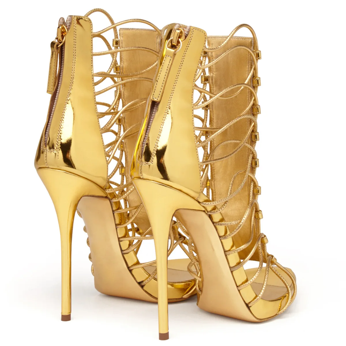 

Sexy Golden and Blue Zipper Sandals High Heels Strappy Gladiator Peep Toe Women Sandal Stiletto Pole Dancing Shoes Size 35-43