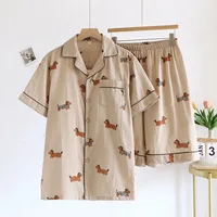 2026 New Summer Couple's Pajama Set 100% Cotton Gauze Cute Men's and Women's Short Sleeve Shorts Two Piece Set Home Clothes - Image 3