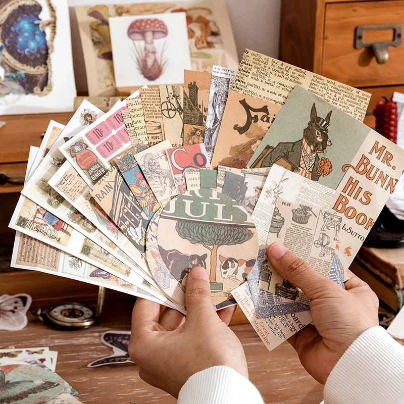 Vintage DIY Scrapbooking Material Paper 80Pcs Set for Journaling Scrapbook Embellishment Supplies Decorative Stationery Sticker