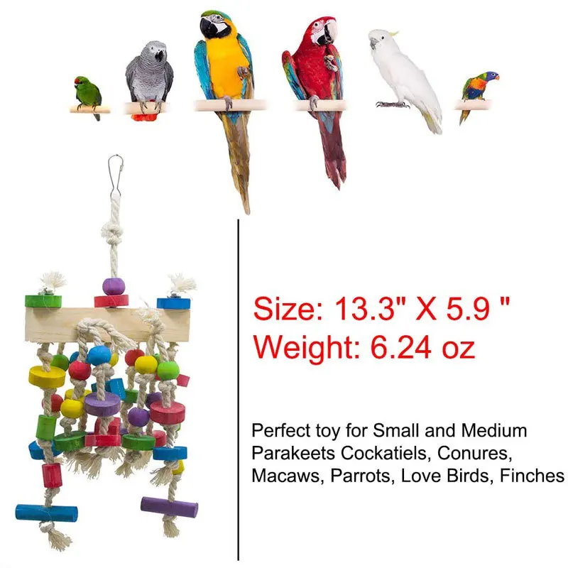 Parrot Bite Toy Wooden Bird Supplies Bird Cage Accessories Colored Parrot Toy Bird Toy 4