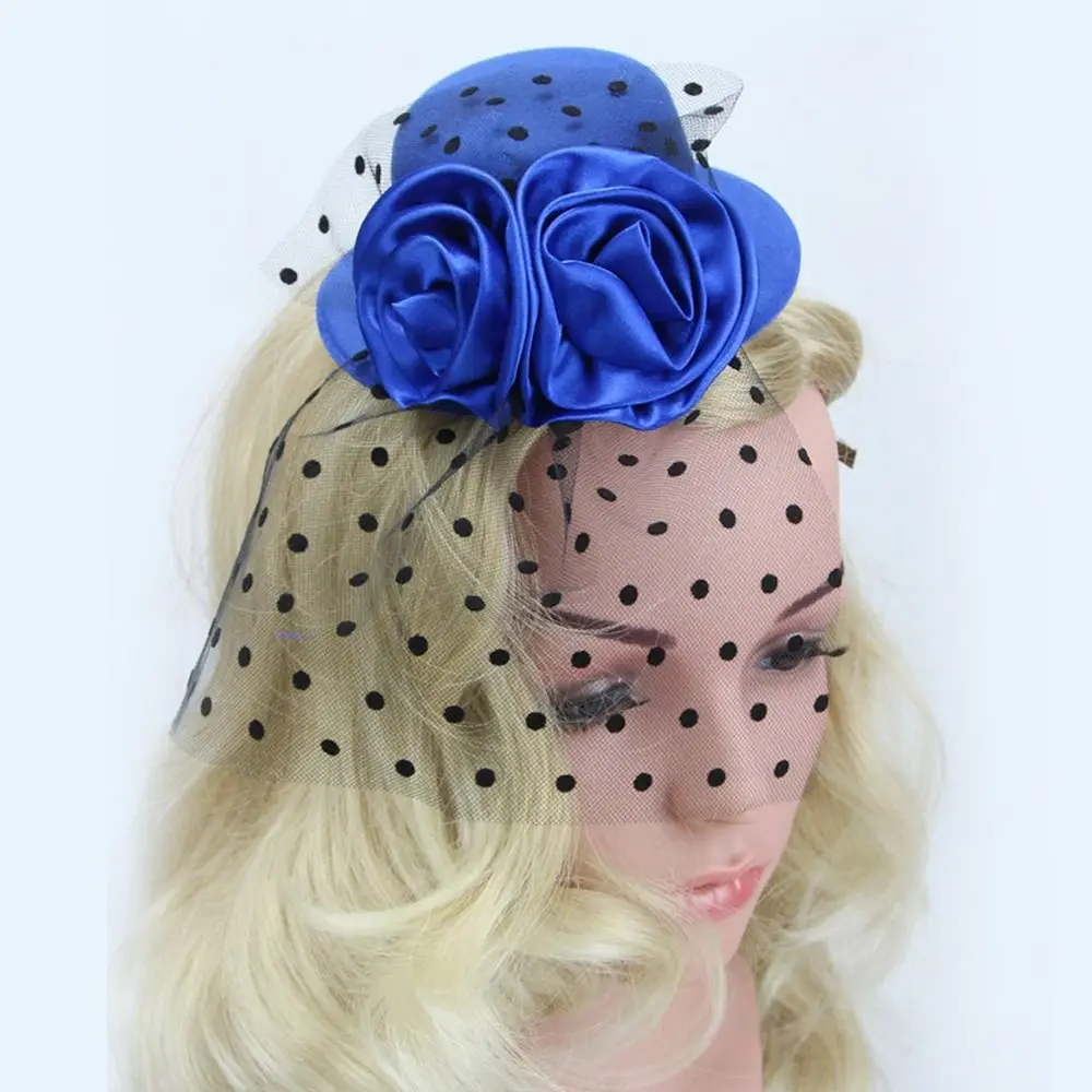 Ladies Vintage Headband Small Hat Wedding Party Floral Mesh Veil Flower Fascinator Hat Headdress Floral Hair Cap