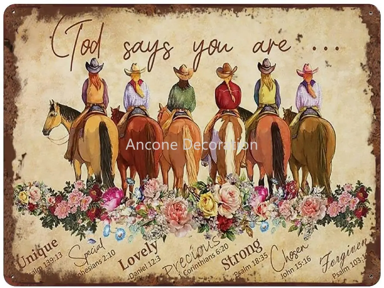 

God Says You are Cowgirl Bible Verse Inspirational Vintage Tin Sign for Horse Lovers Cowgirl Christian Art Vintage Wall Decor