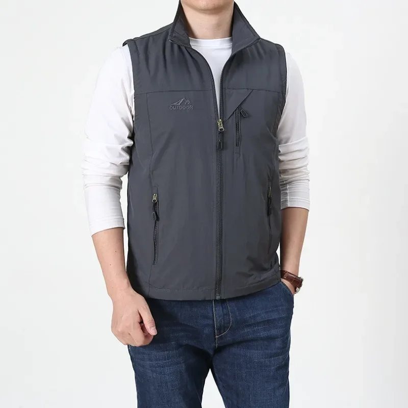 

Sleeveless Jacket Denim Vest Vests Luxury Men's Clothing Hunting Camping Man Sports Fishing Professional Work Male Large Size