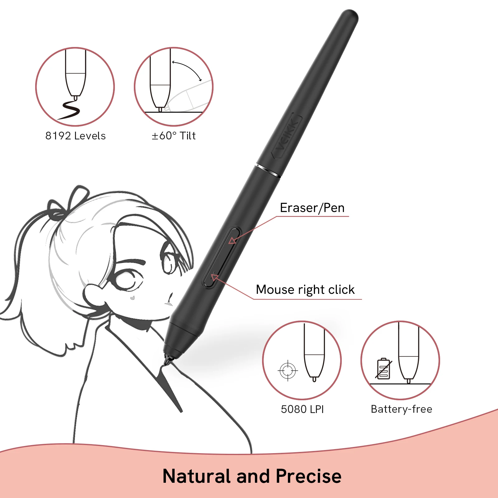 VEIKK VK640 Drawing Tablet 6x4 Inch Portable OSU Graphics Tablet With 8192 Levels Battery-Free Stylus Support Android/Mac OS 3