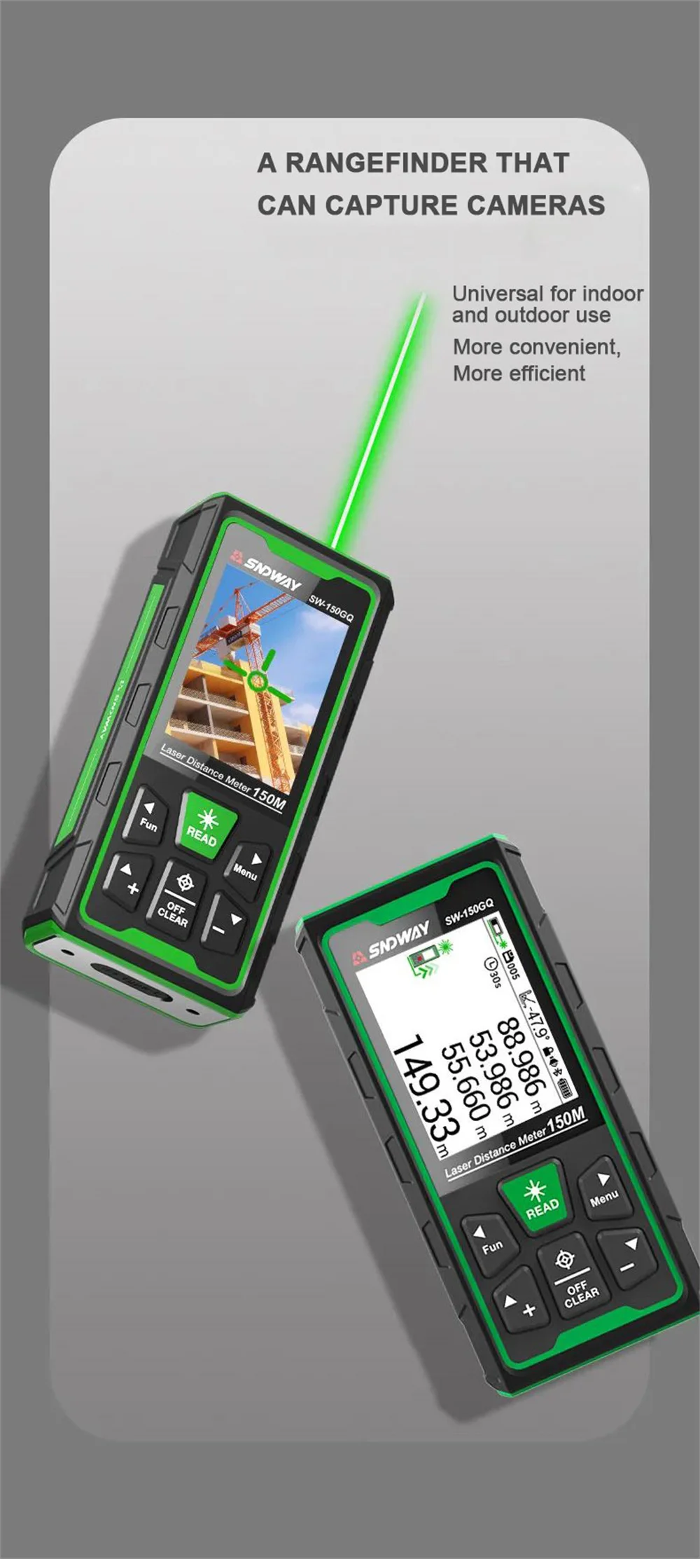 SNDWAY Digital Rangefinder Bluetooth Laser Distance Meter 4X Zoom Green Laser Ta