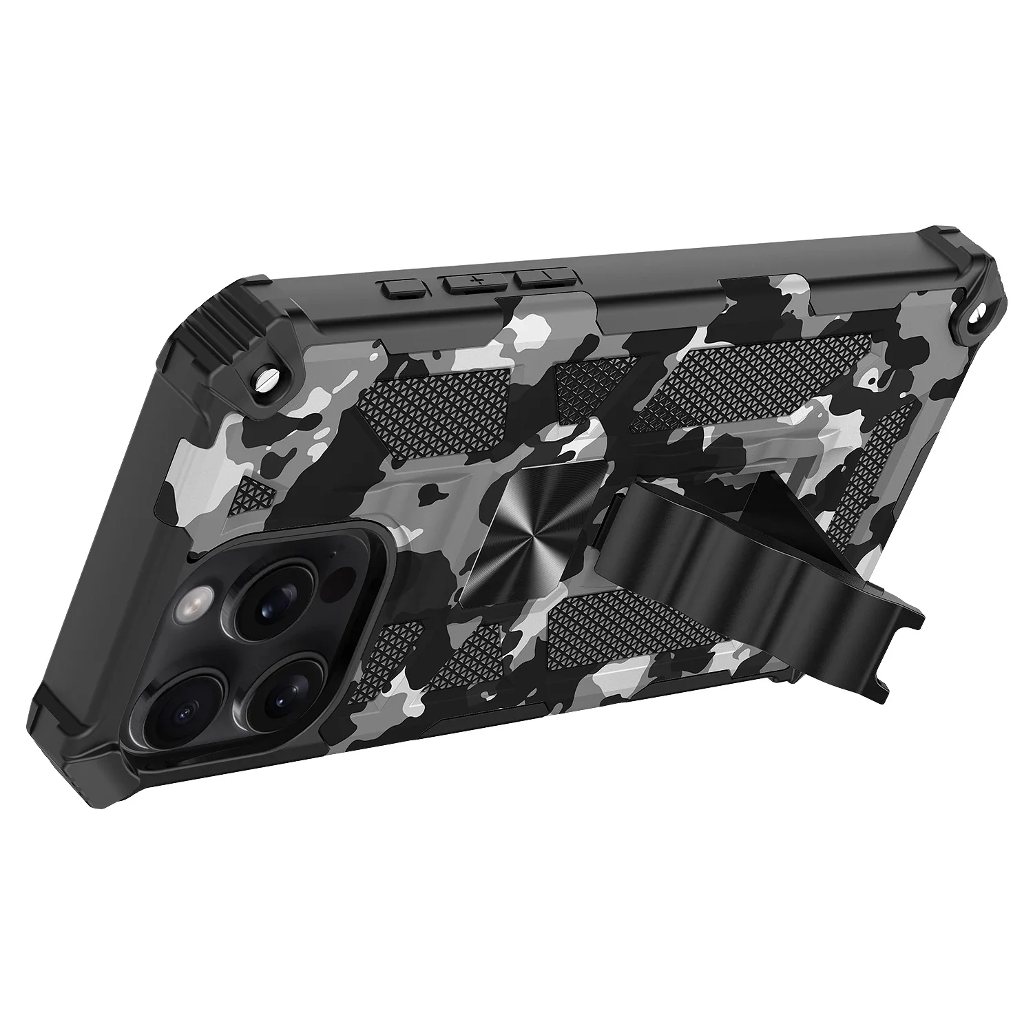 Camouflage Armor Shockproof Phone Case with Hidden Kickstand