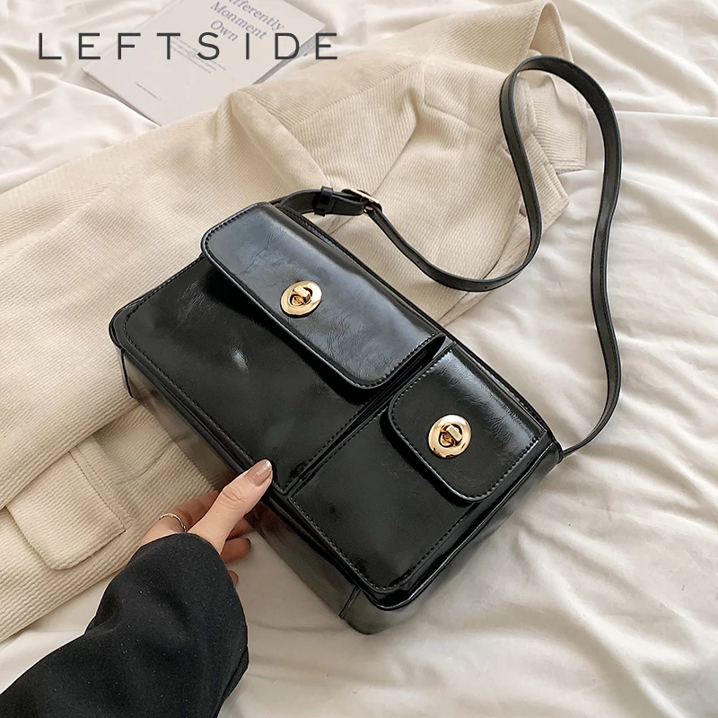 

Маленькие дизайнерские Наплечные сумки LEFTSIDE из искусственной кожи с двумя карманами для женщин 2024 Женская Серебристая сумка под подмышку женские сумки и кошельки