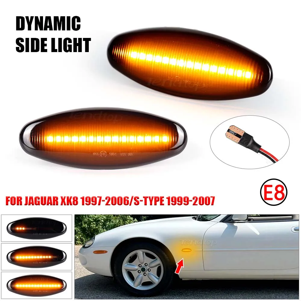 

2psc Dynamic LED Turn Signals Side Marker Indicator Light For Jaguar S-Type 1999-2007 XK8 XKR 1996-2005 XJ X350 2003-2006