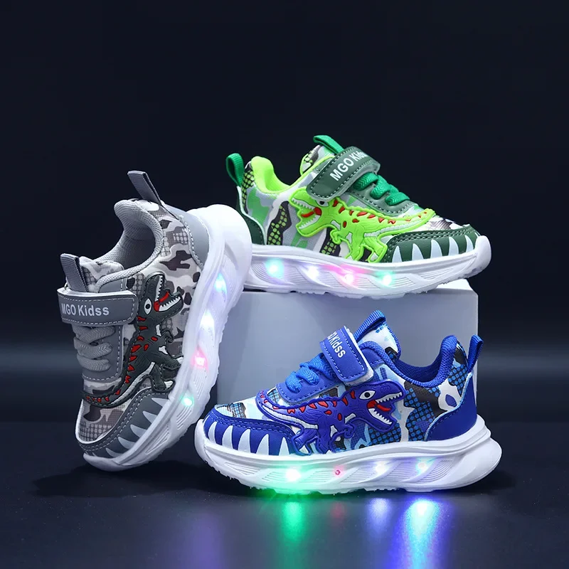 Description Picture 3 of itemSpring New Children's Sports Shoes Cartoon Dinosaur Children's LED Light Shoes Soft Sole Boys' Causal Sneakers 2-6 Years Old