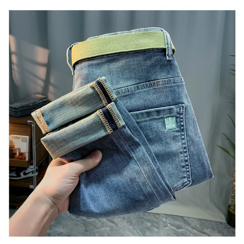 2024 New Jeans Men's High-End and Fashionable Stretch Comfortable, Casual and Versatile Embroidered Slim Skinny Pants