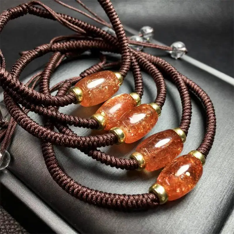 

Natural Golden Sun Stone Gemstone Bracelet Men Bangles For Women Handmade Weave Fashion Healing Crystal Jewelry Gift 1pcs