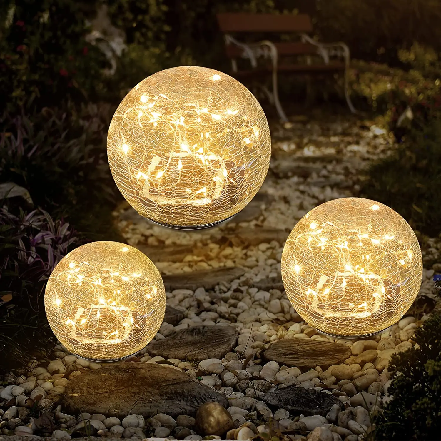 Garden Solar Lights Cracked Glass Ball Waterproof Warm White LED for Outdoor Decor Decorations Pathway Patio Yard Lawn 5 piece small patio dining set outdoor space saving pe wicker dining patio furniture conversation set glass patio dining table