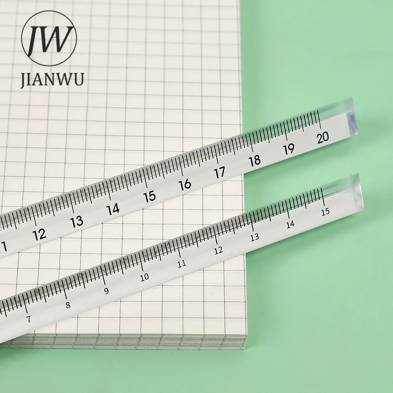 JIANWU 2 Pcs Creative Transparent Mitsubishi Ruler 15/20cm Triangular Straight Ruler Student Drafting Tools Stationery Supplies