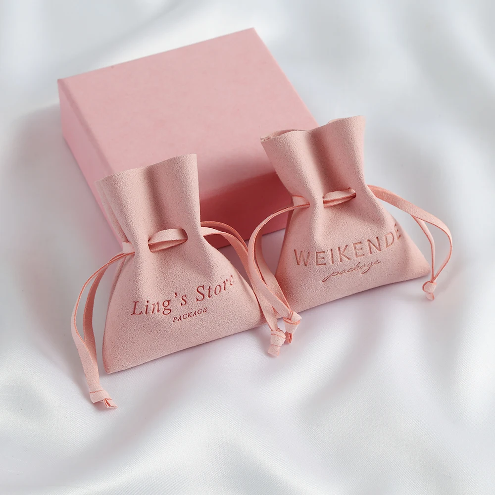 100pcs Customized Pink Micro Suede Pouches Custom Logo Gift Bag Jewelries Pouch Microfiber Envelope Fodable Storage Bags luxury bronzing white envelope pink blue orange envelope greeting card letter paper bag wedding invitation envelope 13x18cm