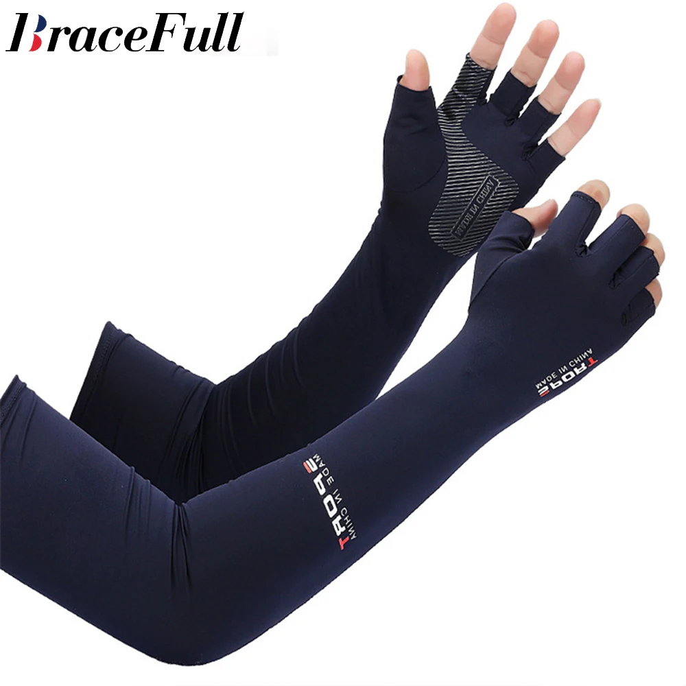 

2pcs Sport Arm Sleeves Cycling Running Fishing Climbing Arm Cover Sun UV Protection Ice Cool Sleeves With 5-finger Cuff