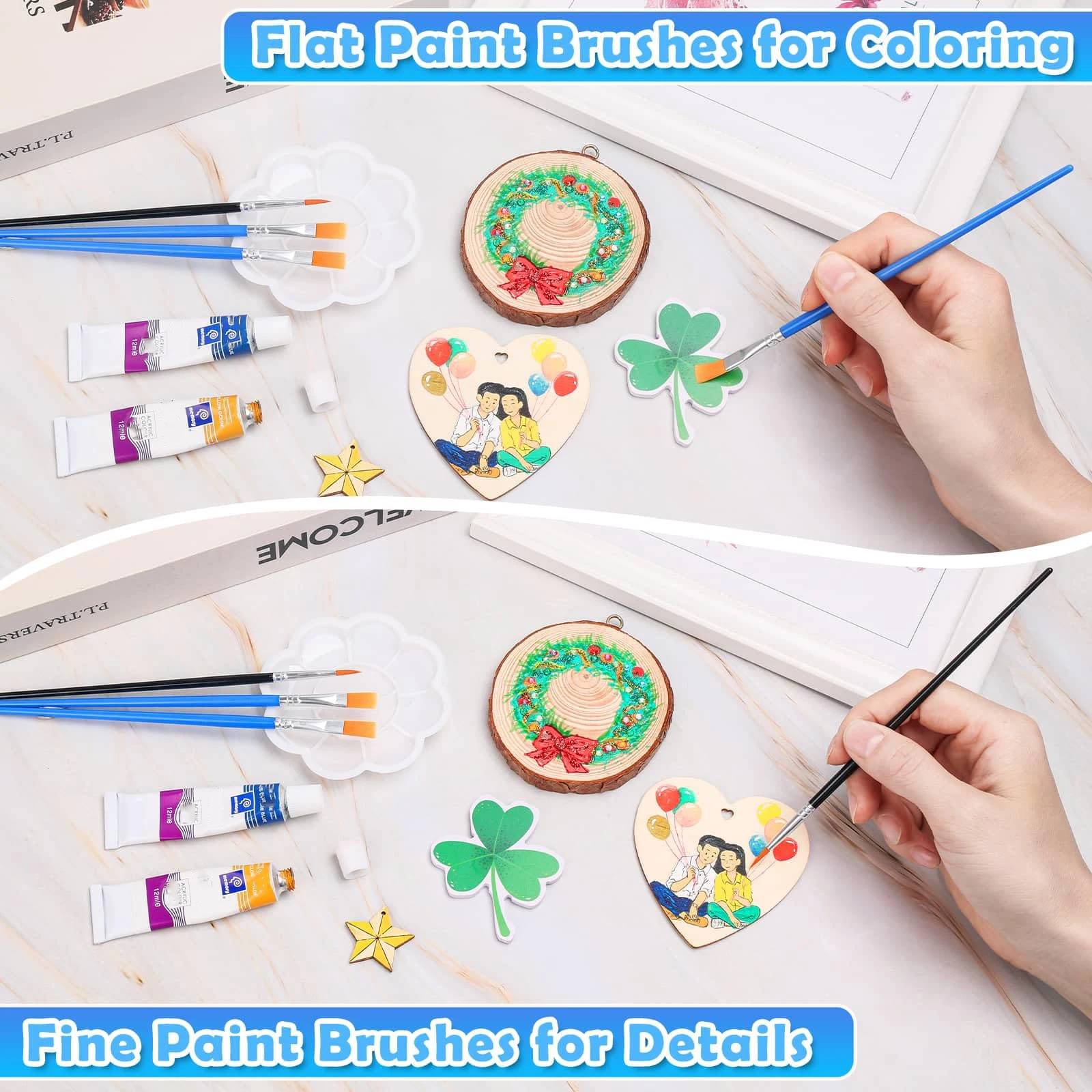 Paint Brushes Set 100pcs For Kids Acrylic Flat Round Pointed Craft Watercolor Oil Painting