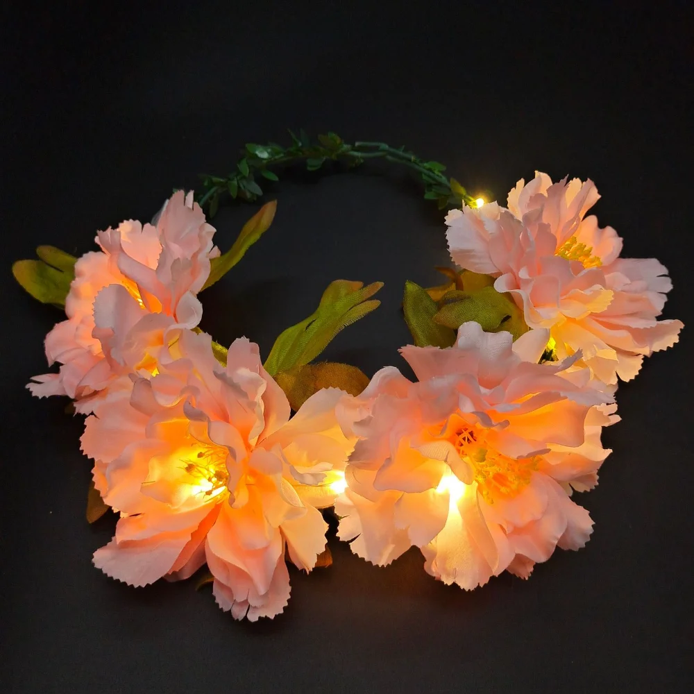 

Women Girl Light up Headband LED Flower Crown Wreath Hair Accessories Luminous Glow Floral Headpiece Headdress Wedding Party