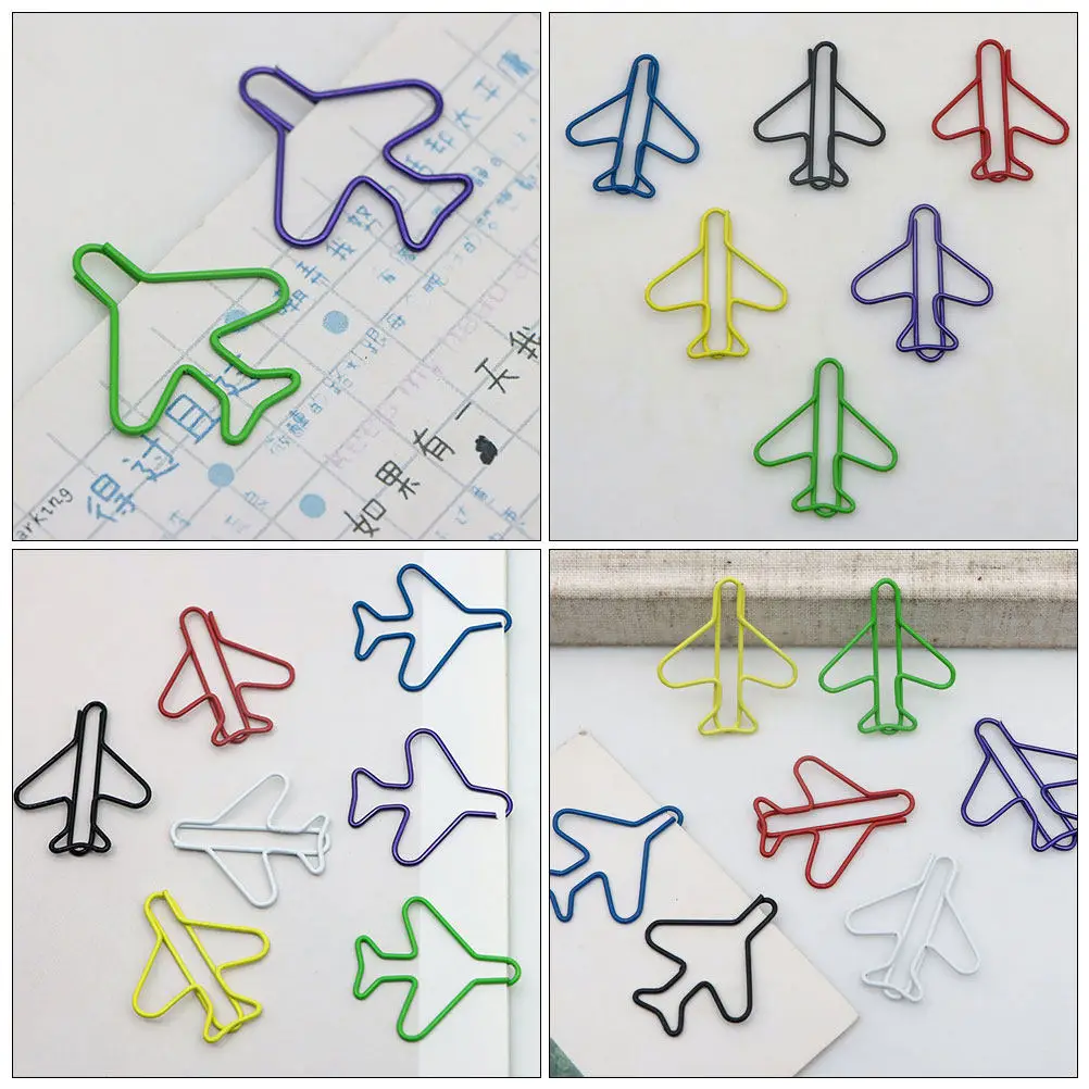 70Pcs 비행기 종이 클립 다채로운 기능성 데스크탑 정리함 북마크 클립 문서 홀더 사무용품 장식 학생용
