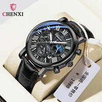 CHENXI 973 multi-fonction affaires Phase de lune Date étanche Rome analogique importé hommes montre-bracelet cadran Quartz montres en cuir 3