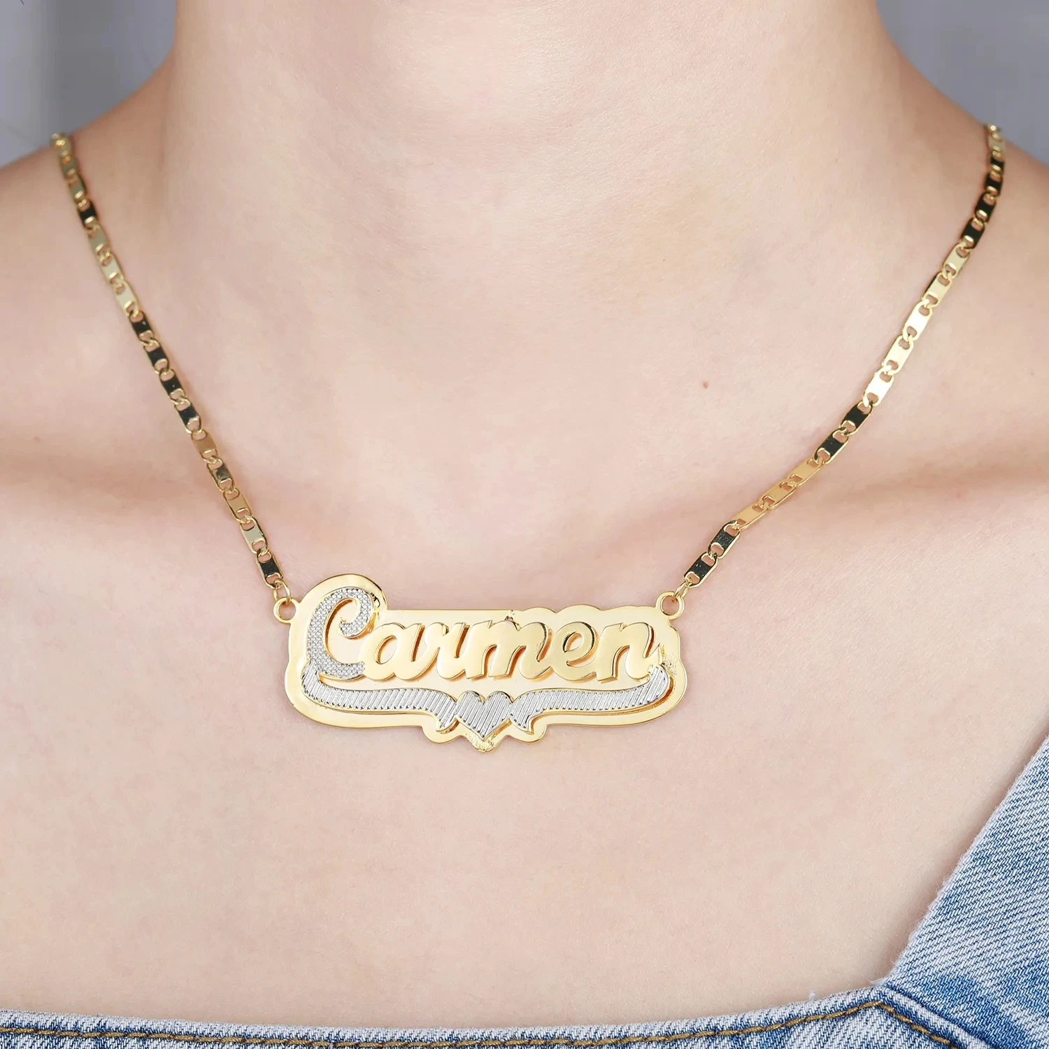 Customized Double Name Necklace 18K Gold Plated Nameplate 3D Necklace Personalized Choker Women Double Layer Name Necklace Gifts