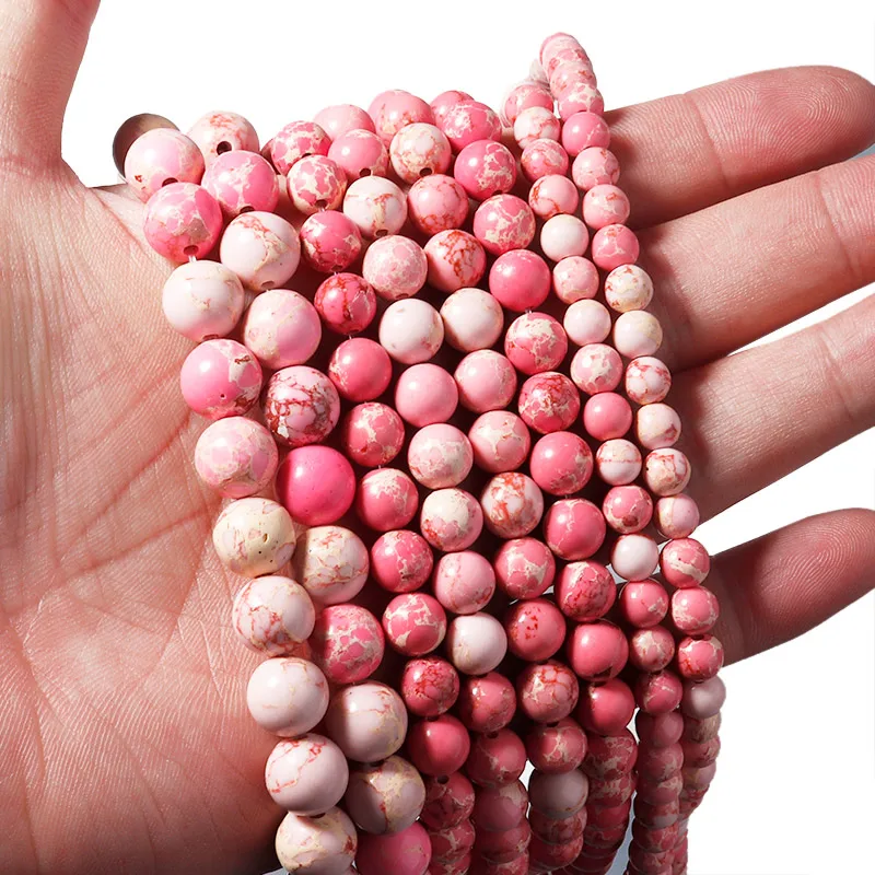 

4/6/8/10/12mm Natural Stone Beads Pink Imperial Round Beads For Needlework Jewelry Making Necklace Bracelet DIY Accessories