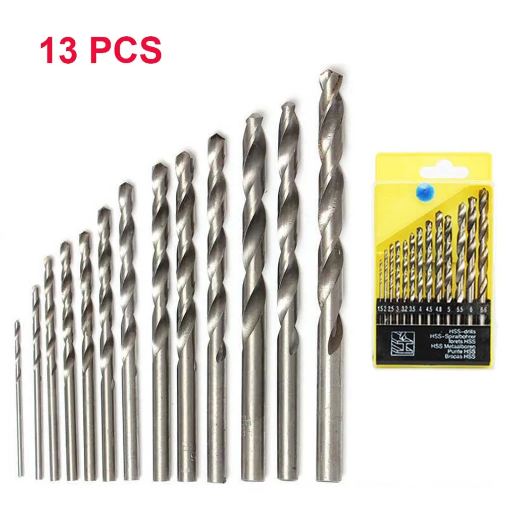 Drill Bit Set 13PCS 1.5-6.5mm Round Twist Drill Bit Set HSS Titanium Coated Straight Shank Punch Hole Cutter Woodworking Tools Wood Drill Bits
