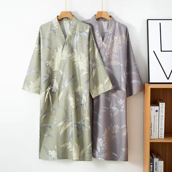 Kimono jacquard intrecciato a doppia faccia in cotone da uomo per la primavera e l'estate Accappatoio da uomo sottile con lacci di grandi dimensioni 1