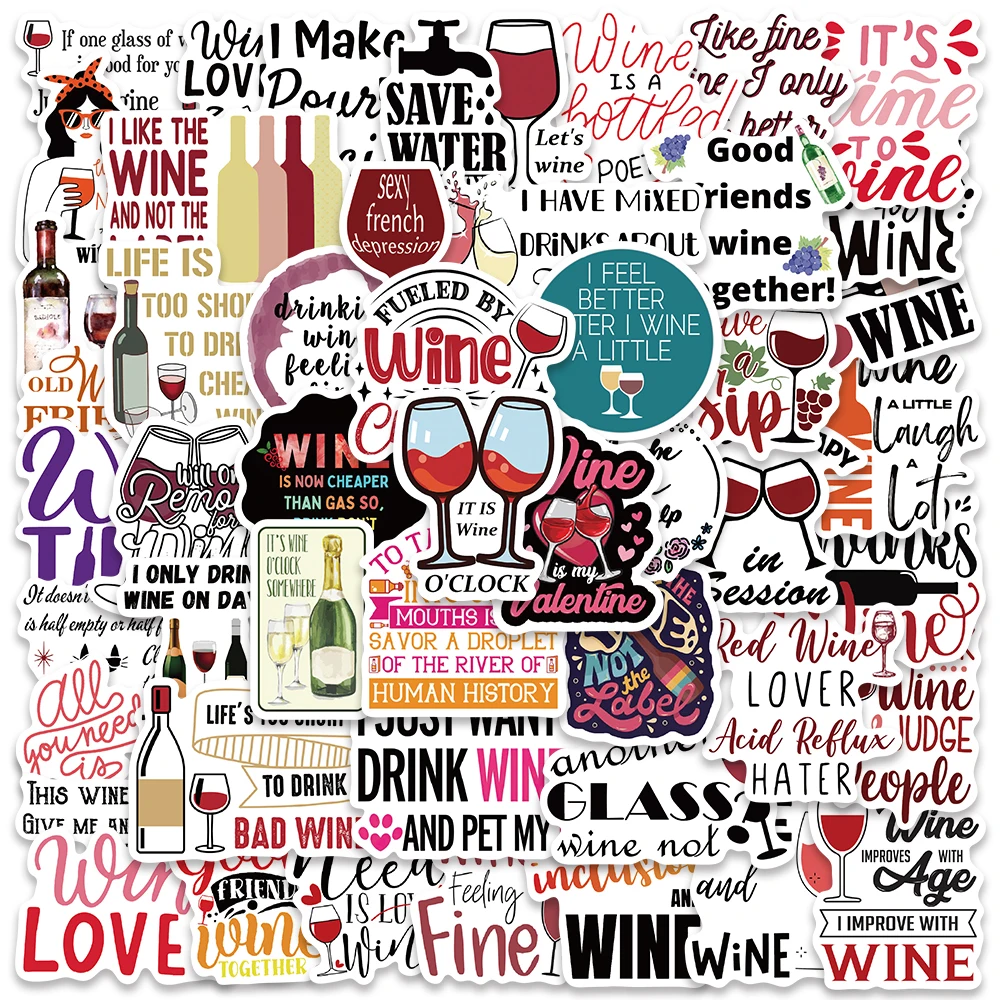 

50pcs Wine Quotes Lover Stickers Aesthetic Graffiti Decals For Laptop Luggage Scrapbook Guitar Skateboard Fridge Sticker