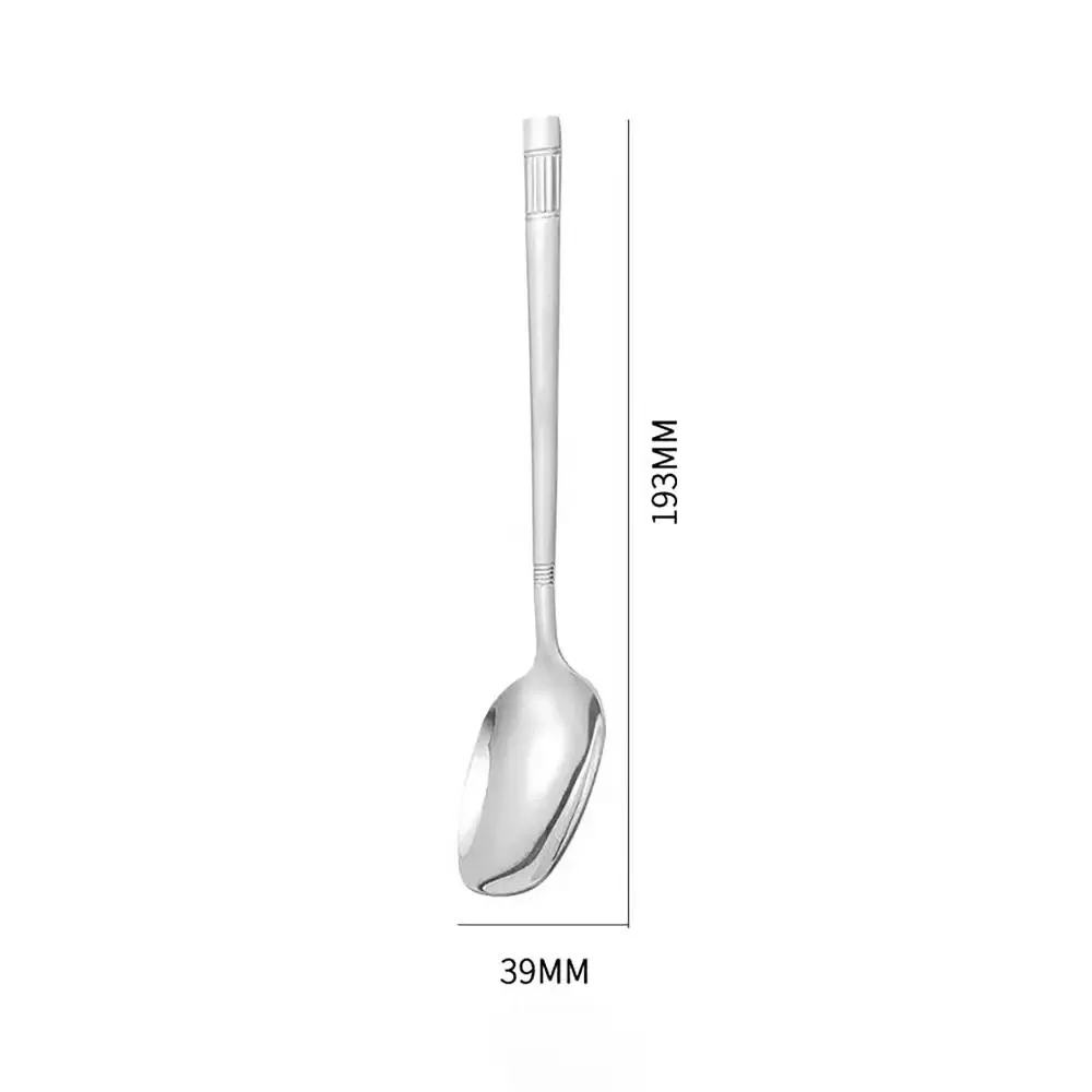 Portable Gold Silver Soup Spoons Long Handle Stainless Steel Dessert Spoon Dishwasher Tableware Stirring Spoon for Kitchen Tools