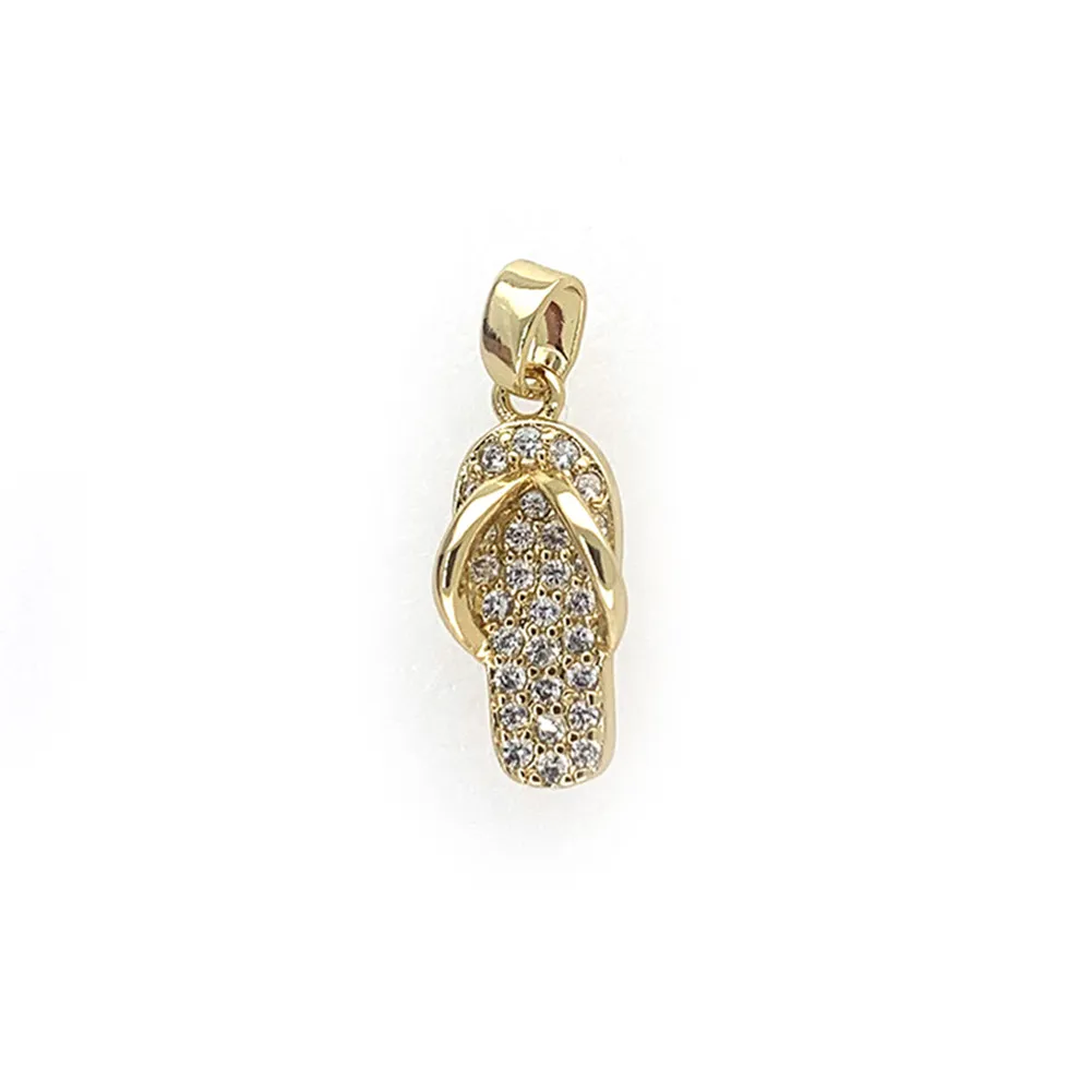 Fashion Metal Flip Flops Slipper Shoe Pendant Zircon Cold Plated DIY Necklace Keychain Beach Jewelry Accessories For Women Girls 3