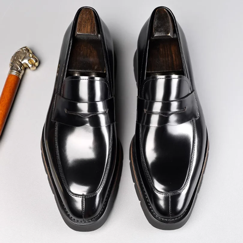 Hochwertige britische Slip-on-Loafer für Herren von Business Casual mit seitlichem Reißverschluss, Perlmuttleder, glänzender dicker Sohle, formelle Herrenschuhe. – Detail 5