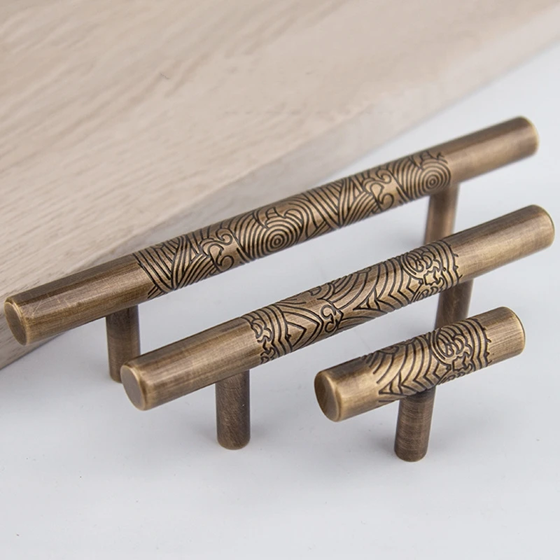 Retro Sólido Puro Latão Longo Punho Móveis de Cozinha Gaveta do Armário Puxa Cobre Guarda-roupa de Bronze Armário de Cabeceira Botão de Armário