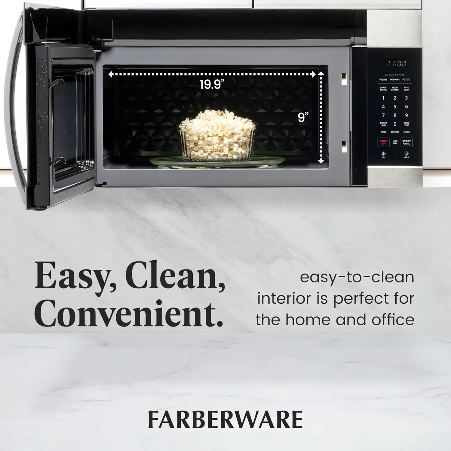 Over-the-Range Microwave Oven 1.7 Cu. Ft. 1000W Auto Reheat Multi-Stage Cooking Melt/Soften Feature Child Safety Lock 5