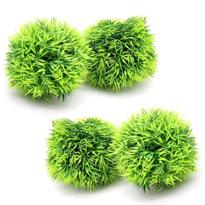 4 Pack Aquarium Plastic Plants Grass Ball, Artificiale Marimo Balls Green Water Plants Decorazioni Per Acquario
