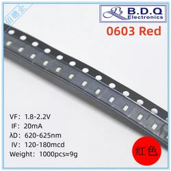 0603 Red LED Lamp Beads SMD LED Light 1608 light-emitting diode high bright quality 100pcs